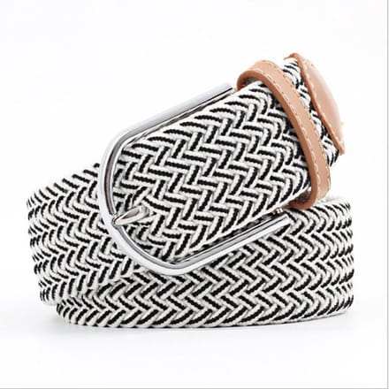Gevlochten elastische riem, geweven stretch riem heren en dames-100 - 130 cm-Wit/zwart