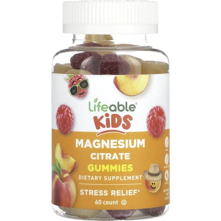 Magnesiumcitraat Gummies voor Kinderen, Natuurlijk Fruit, 85mg, 60 Gummies