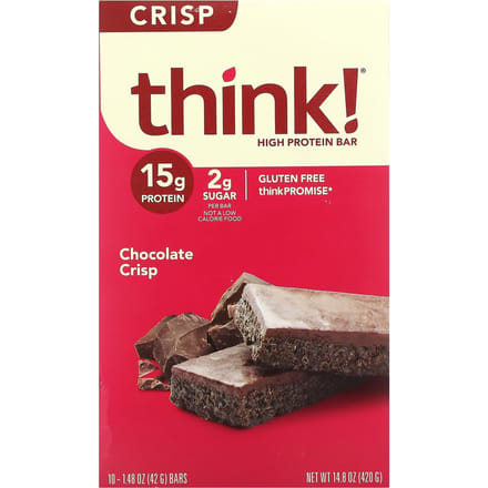 Denken!, Hoge Eiwitreep, Chocolade Crisp, 10 Repen, 1,48 oz (42 gram)