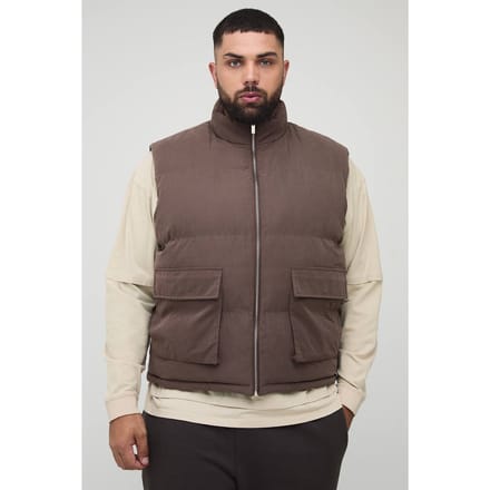 Plus Boxy Faux Suede Funnel Neck Gilet in Chocolate | Size 4XL