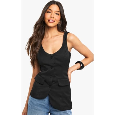 boohoo Dames Tailored Asymmetric Woven Waistcoat | Zwart | Maat: 36