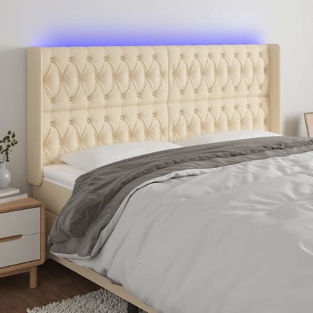 vidaXL - Hoofdbord - LED - 183x16x118/128 - cm - stof - crèmekleurig