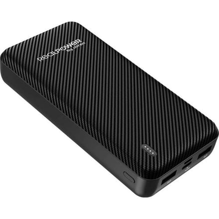 RealPower PB-20000 SE - 20.000 mAh powerbank - 2 x USB, 1 x USB-C output - USB-C en MicroUSB input - zwart