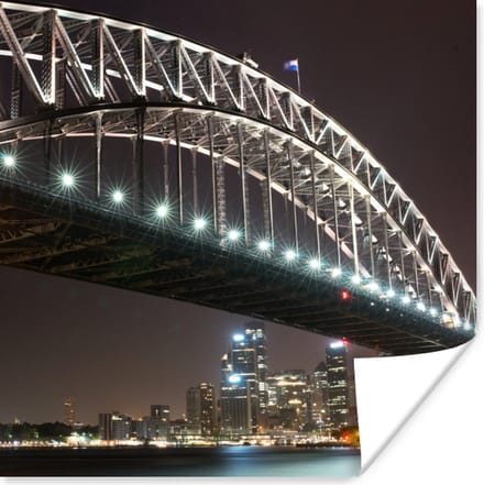 Poster Brug - Nacht - Skyline - 50x50 cm