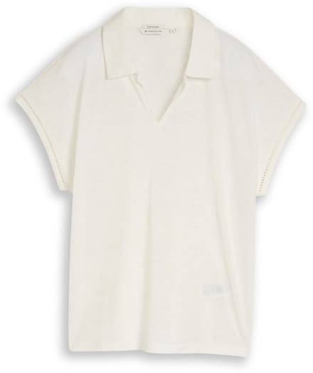 Tom Tailor - Dames polo - Maat XL - Vrouwen - wit - Vlas of linnen
