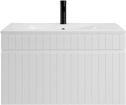 Vente-unique Wit gestreept zwevend badkamermeubel met inbouwwastafel - 80 cm - SATARA