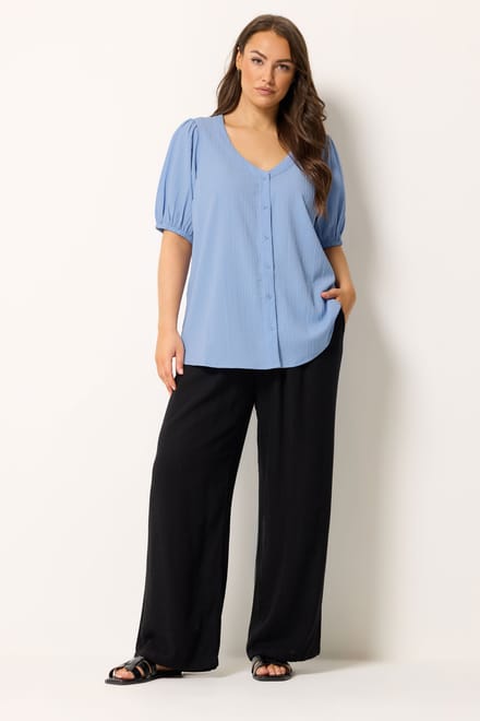Yours Blauwe Blouse Met Knoopjes En Textuur Size 42