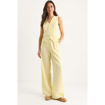 V-hals Vest en Wijde Pantalon Twee-delige Coord Set