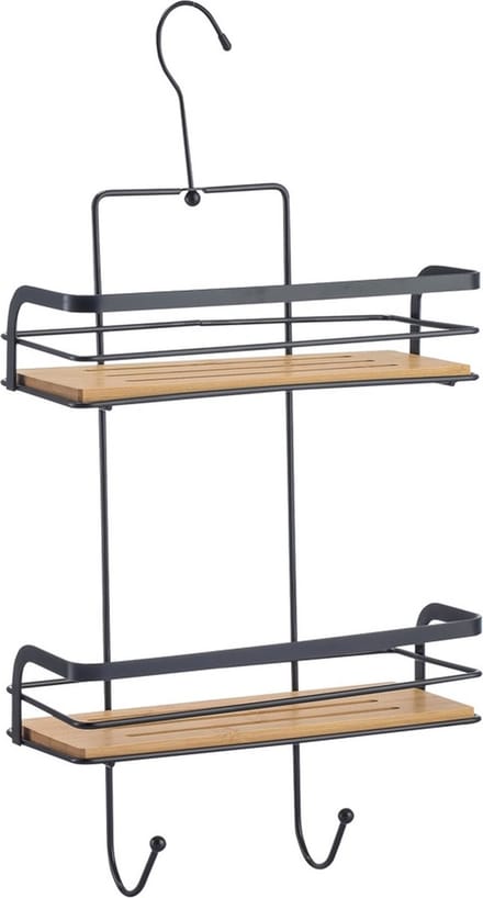 MSV doucherek hangend - 2-laags - bamboe hout - metaal - H49 cm - ophanghaak