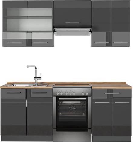 Vicco Fame-Line Complete keukeneenheid – 200 cm, WB Eik Antraciet Hoogglans