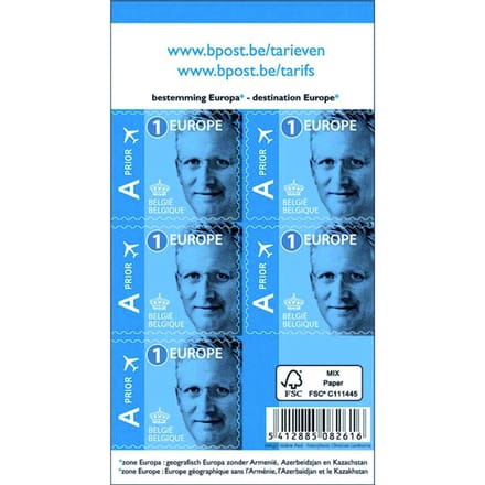 BPost postzegel tarief 1 Europa, Koning Filip, blister van 50 stuks, proir