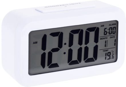 Digitale Wekker - Grote Cijfers – Alarmklok- Wit - Snooze -Kalender- Temperatuur-Batterijen