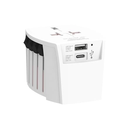 Skross - World Travel Adapter 2-pole + 1 USB Charger + 1 Type C 2400 mA White