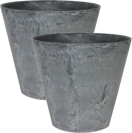 Ter Steege Plantenpot/bloempot - 2x - natuursteen look grijs - D17 x H15 cm