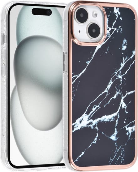 Multimedia & Accessoires Siliconen Marmer Harde Back Cover Case Hoesje geschikt voor Apple iPhone 15 Plus – TPU – Harde Plastic – Zwart