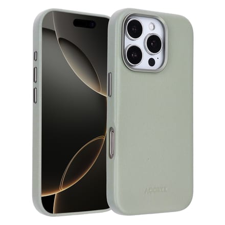 Accezz Hoesje - Geschikt voor iPhone 16 Pro - geschikt voor MagSafe Leather Backcover - Light Grey