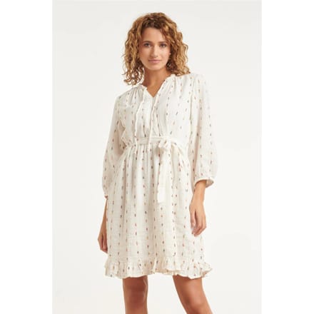 Smashed Lemon Witte jurk met subtiele multicolor details en ceintuur |