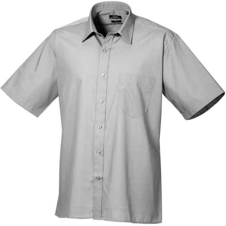 Premier Heren Poplin overhemd met korte mouwen (Zilver)
