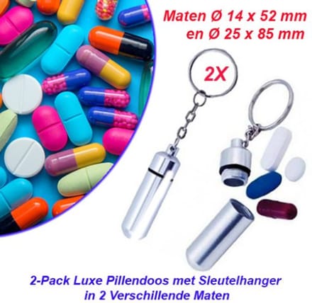 2-Pack Waterdicht Pillendoos met Sleutelhanger in 2 Verschillende Maten