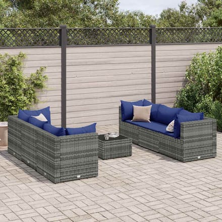vidaXL - 7-delige - Loungeset - met - kussens - poly - rattan - grijs