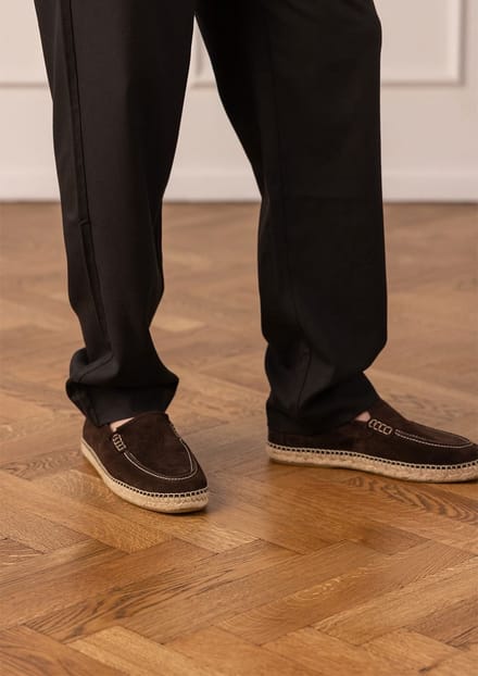 Manfield - Heren - Donkerbruine suède espadrilles - Maat 45