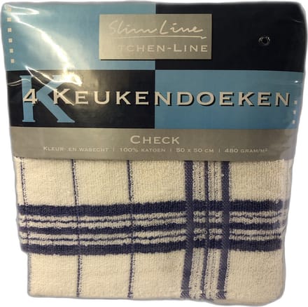 Slimline 4 keukendoeken 50x50 cm wit blauw