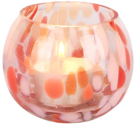 Dekoratief | Theelichthouder 'Blurred Red', rood/roze, glas, 8x8x7cm | A258342