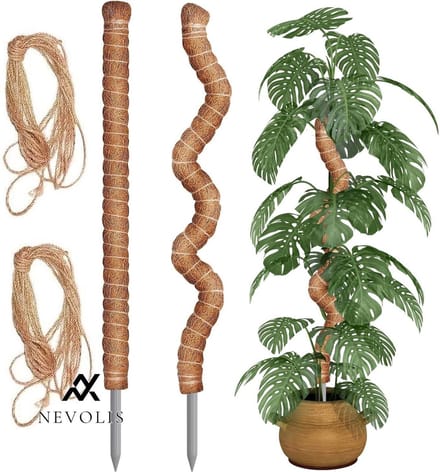 Nevolis 2pcs 90cm Bendable Moss Rod - 2m Long Hemp Rope - Coconut Vine Stick Climbing Aid - Garden Plant Support .