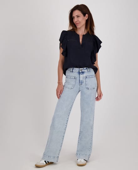 Je m'appelle Dames Broek Straight fit Met stretch - Blauw - Maat M