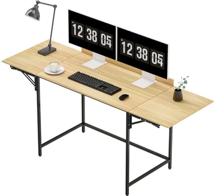 Bureaus - Verstelbaar Leerbureau met 2 Uittrekbladen - Ruimte voor Monitoren - Metaal - Eik+Zwart