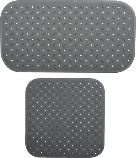 MSV Douche/bad anti-slip matten set badkamer - rubber - 2x stuks - donkergrijs - 2 formaten