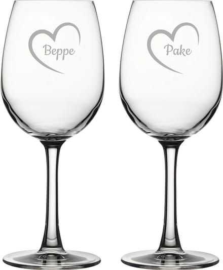 Gegraveerde witte wijnglas 36cl Pake mei hert & Beppe mei hert