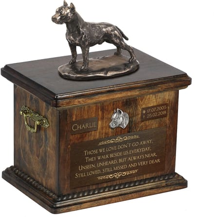 Persoonlijke urn voor American Staffordshire Terrier met beeldje