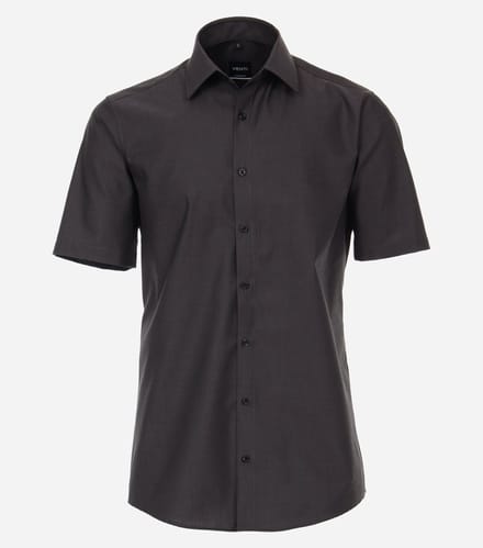 VENTI modern fit overhemd - korte mouw - popeline - grijs - Strijkvriendelijk - Boordmaat: 40