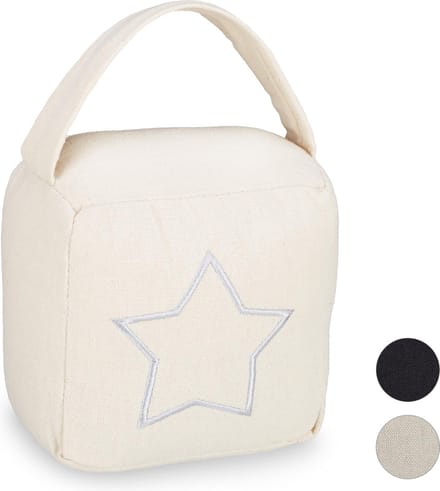 deurstopper zak ster - met handvat - 18,5 x 14 x 10 cm - stof - beige