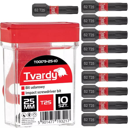Tvardy Impact bit T25 - 25mm - S2 staal - magnetische tip - set van 10 stuks