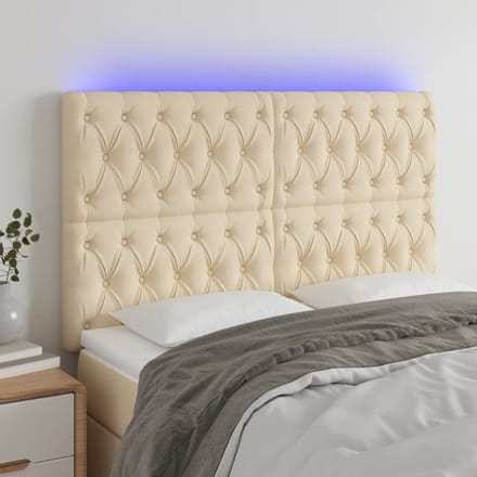 vidaXL - Hoofdbord - LED - 144x7x118/128 - cm - stof - crèmekleurig