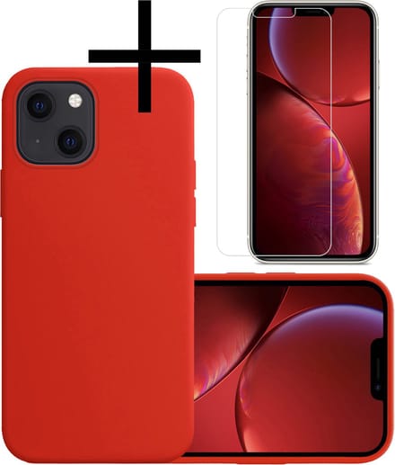 Hoesje - Met Screenprotector - Geschikt voor Apple iPhone 13 - Sterk & Shockproof - Back Cover - Siliconen Case - Telefoon Hoes - Rood