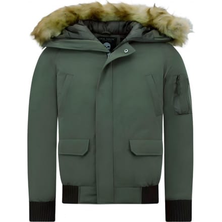 Winterjas Heren - Gewatteerde Jassen - Korte Heren Winterjas - Met Faux Bontkraag - 8821 - Groen