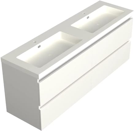 Dutchline Badmeubel Onderkast - Glans Wit - 200x46cm - 4 Lades - 2 Uitsparingen