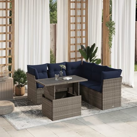 vidaXL - 6-delige - tuinbankset - met - kussens, - grijs - polyrotan