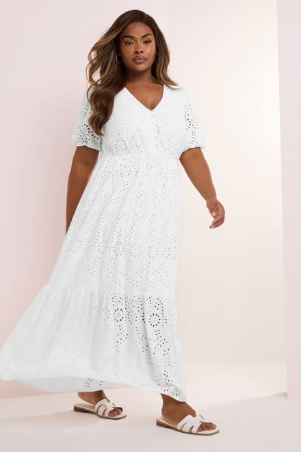 Yours Gelaagde Maxi Jurk Met Broderieontwerp In Wit Size 44