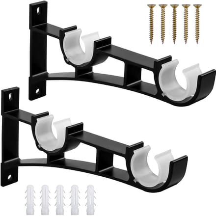 Dubbele gordijnroedehouder - sterk en duurzaam - set van 2 - zwart - aluminiumlegering