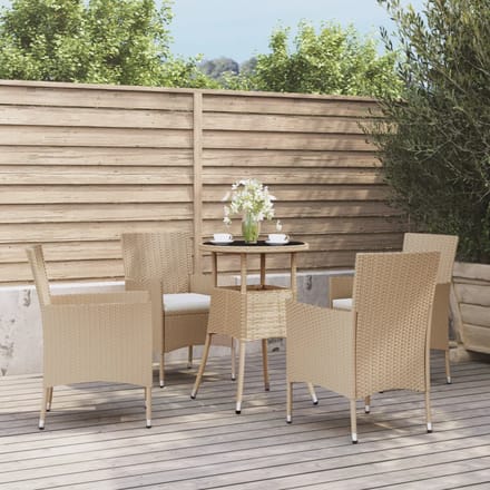 vidaXL - 5-delige - Bistroset - met - kussens - poly - rattan - beige