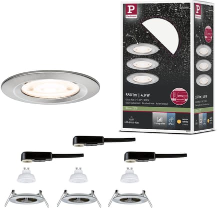 LED-inbouwlamp 3-Step-Dim Nova GU10 Flat stijf IP44 3x4,9W 3x550lm 230V dimbaar 2700K Staal geborsteld