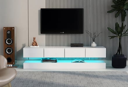 REDOM TV-meubel 130x33x15 cm van MDF, 4 laden en LED met app-besturing, modern en wandgemonteerd