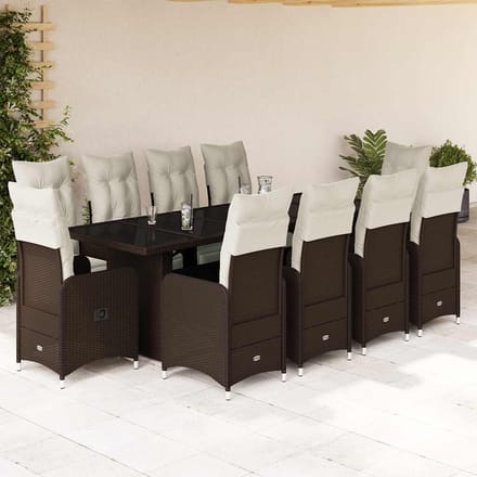 vidaXL - 11-delige - Bistroset - met - kussens - poly - rattan - bruin