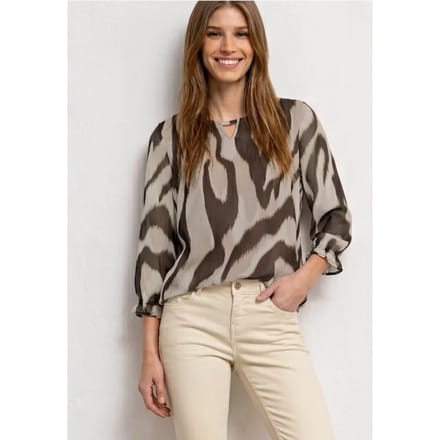 3/4-mouwen blouse met ronde hals in chiffon