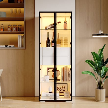 Sweiko Vitrinekast - Glazen deuren - LED-verlichting - 2 lades - Wit