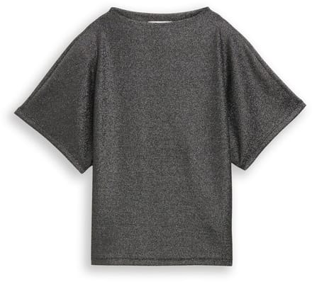 Tom Tailor Denim - Glitter T-shirt met vleermuismouwen - Maat M - black glitter
